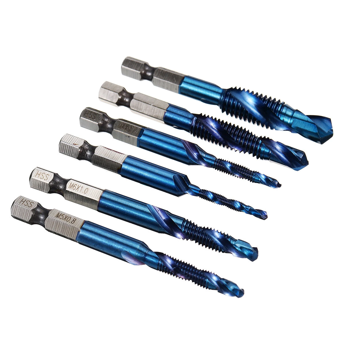6Pcs M3-M10 Blue Nano Coated HSS Drill & Tap Bits Set | 1/4 Inch Hex Shank - Image 4
