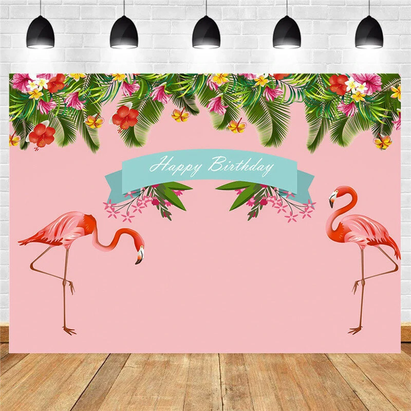 Tropical Flamingo Birthday Backdrop - 7ft x 5ft Vinyl Photography Studio - Image 2