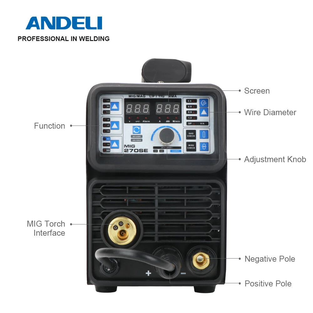 ANDELI MIG-270SE 3-in-1 MIG TIG MMA Welder | 220V Gasless Welding Machine - Image 4