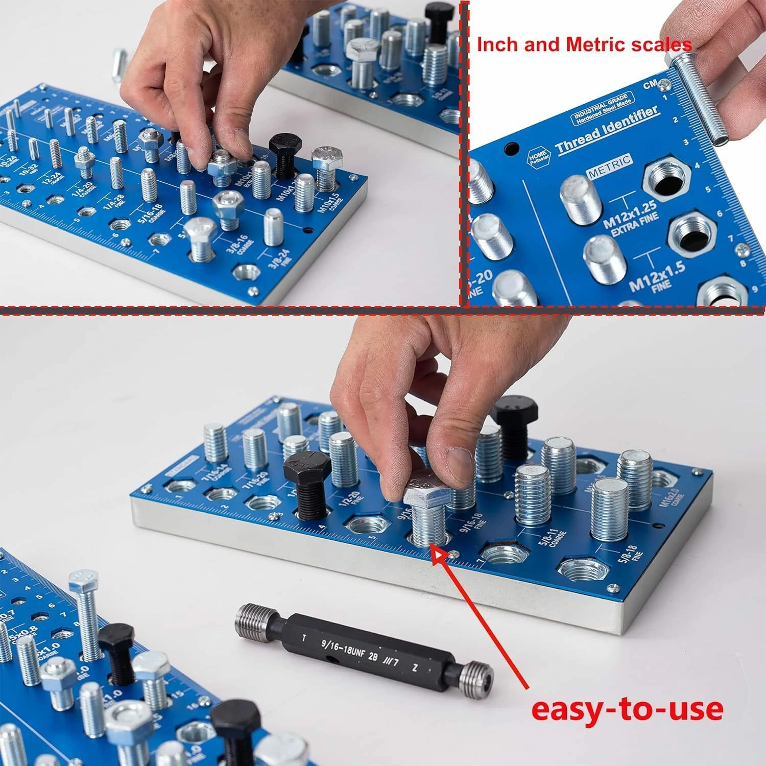 38 2-in-1 Nut & Bolt Thread Checker Gauge | Standard & Metric Sizes with Ruler - Image 4