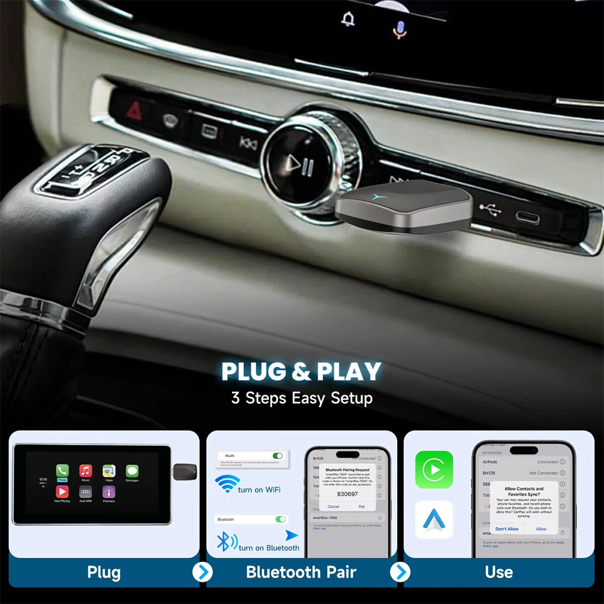 Wireless CarPlay & Android Auto Adapter - 2-in-1 Plug & Play USB Adapter - Image 4