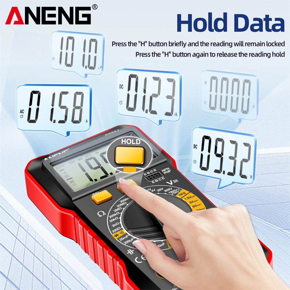 ANENG SZ304 Digital Multimeter | Voltage Current Resistance Capacitance | Data Hold & Auto Shutdown - Image 3