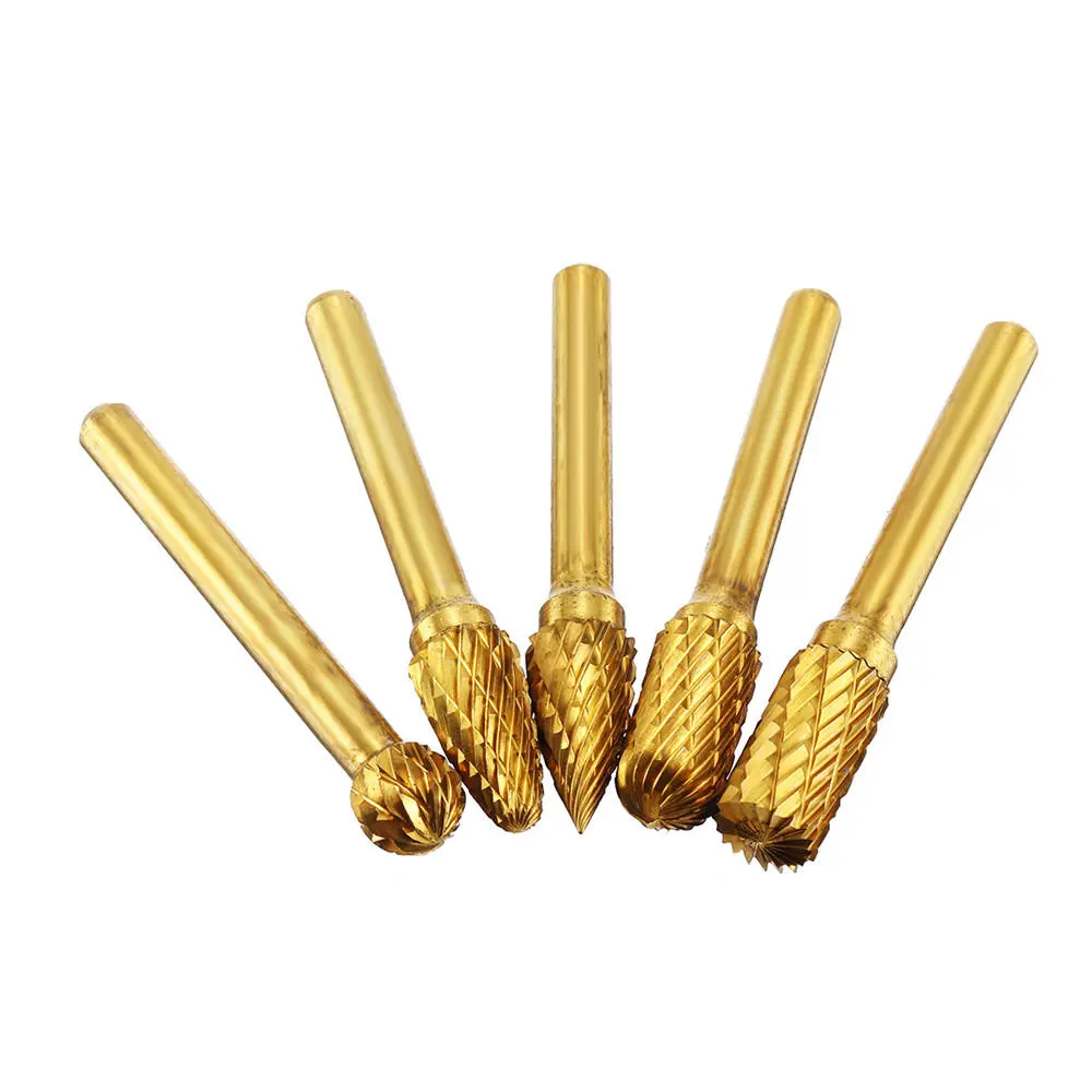 5pcs 6x10mm Tungsten Steel Drill Bit Titanium Coated Titanium Coated Burrs Tool - Image 4