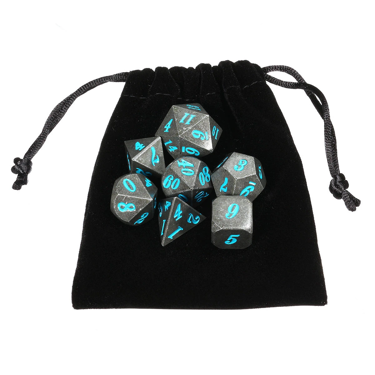 Antique Metal 7-Piece Polyhedral Dice Set - Heavy Metal D&D Dice w/ Bag - Image 5