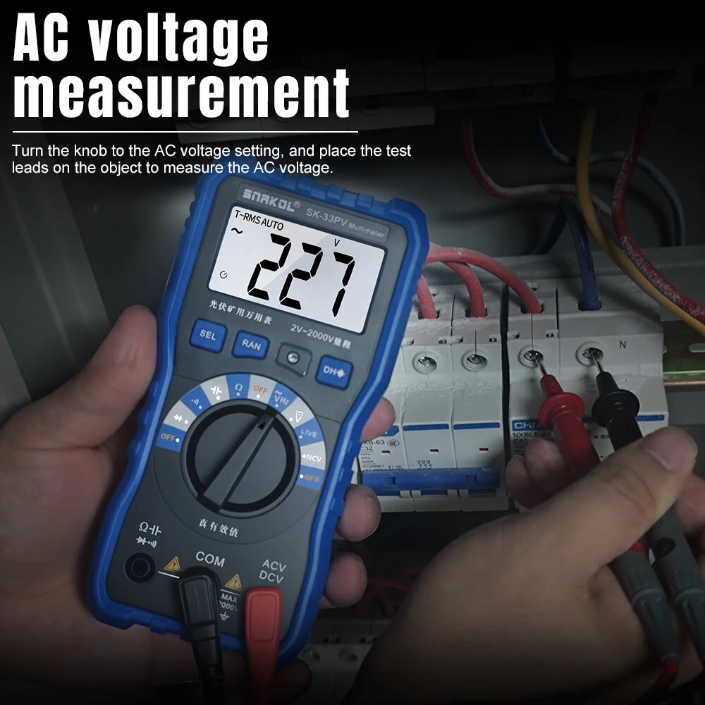SK-33PV High Voltage Multimeter - 2000V AC DC Tester | Backlit Display & NCV - Image 3
