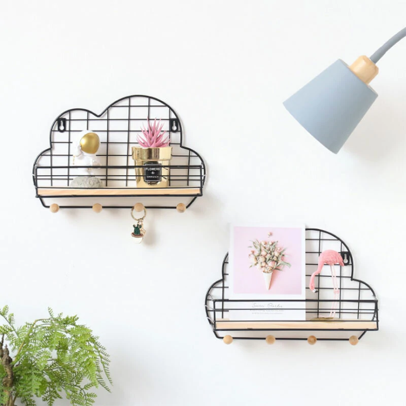 Wall Mounted Shelf Metal Wire Rack - Storage Unit With Hooks & Key Basket - Image 3