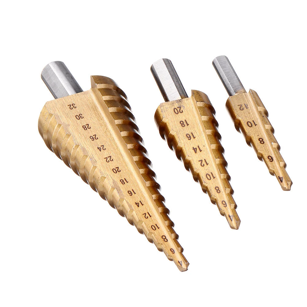 Drillpro 4pc HSS Titanium Step Drill Bit Set | 4-32mm with Center Punch - Image 2