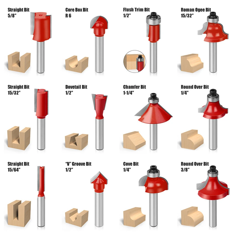 YG8 Tungsten Steel Router Bit Set - 15PCS Woodworking Milling Cutters | Heat-Resistant Coating | Multiple Shank Sizes - Image 4