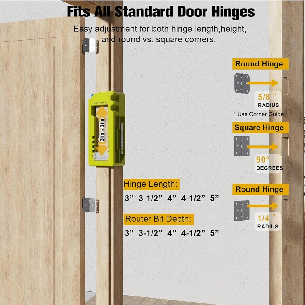 Door Hinge Mortiser Kit - Router Template for 3-5in Hinges | Adjustable Depth - Image 3