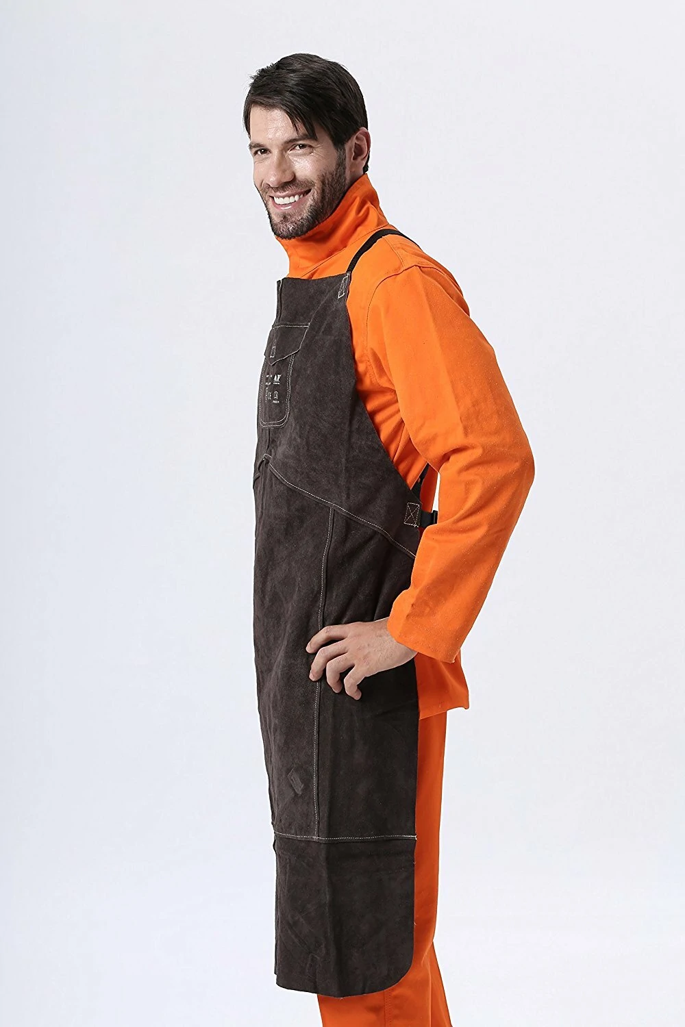 AP-6100 Full Leather Welding Apron - Charcoal Brown Breast Protector Series - Image 5