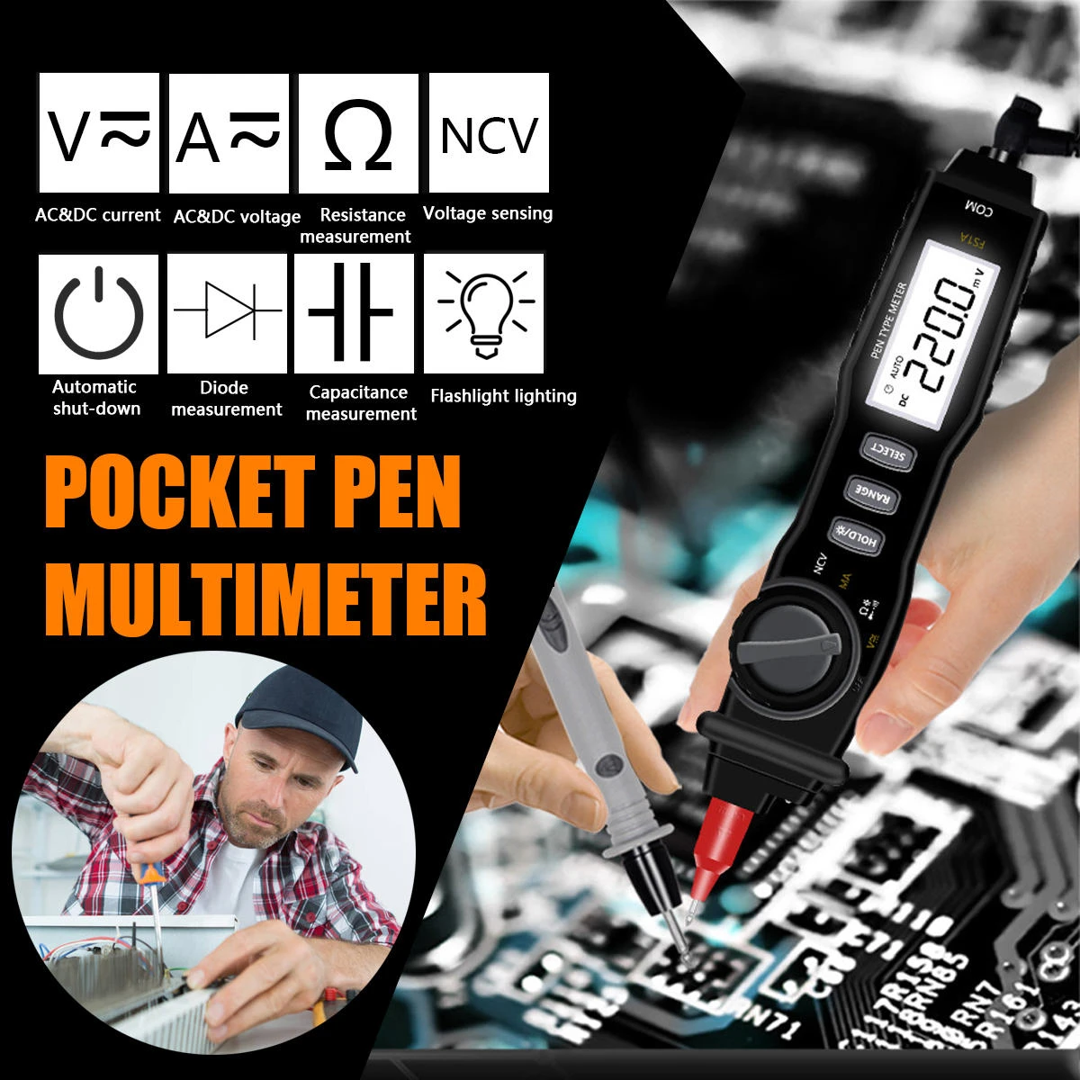 True RMS 6000 Count Digital Multimeter | Portable Pocket Pen - Voltage Current Tester - Image 2