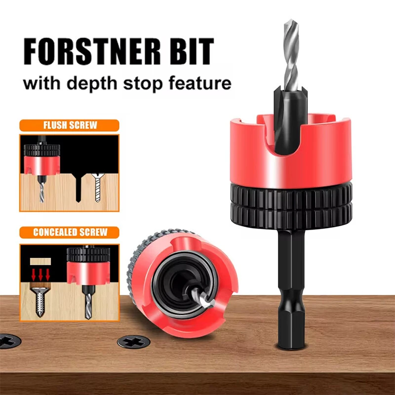 5PCS Countersink Drill Bit Set - Hex Shank Adjustable Depth Stop 2.8-8mm | High Quality Steel - Image 3
