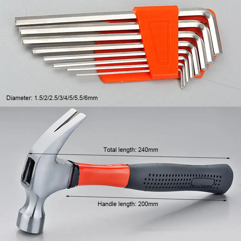20Pcs Home Repair Tool Set - Screwdriver, Wrench, Hammer, Tape & Cutter Kit - Image 3