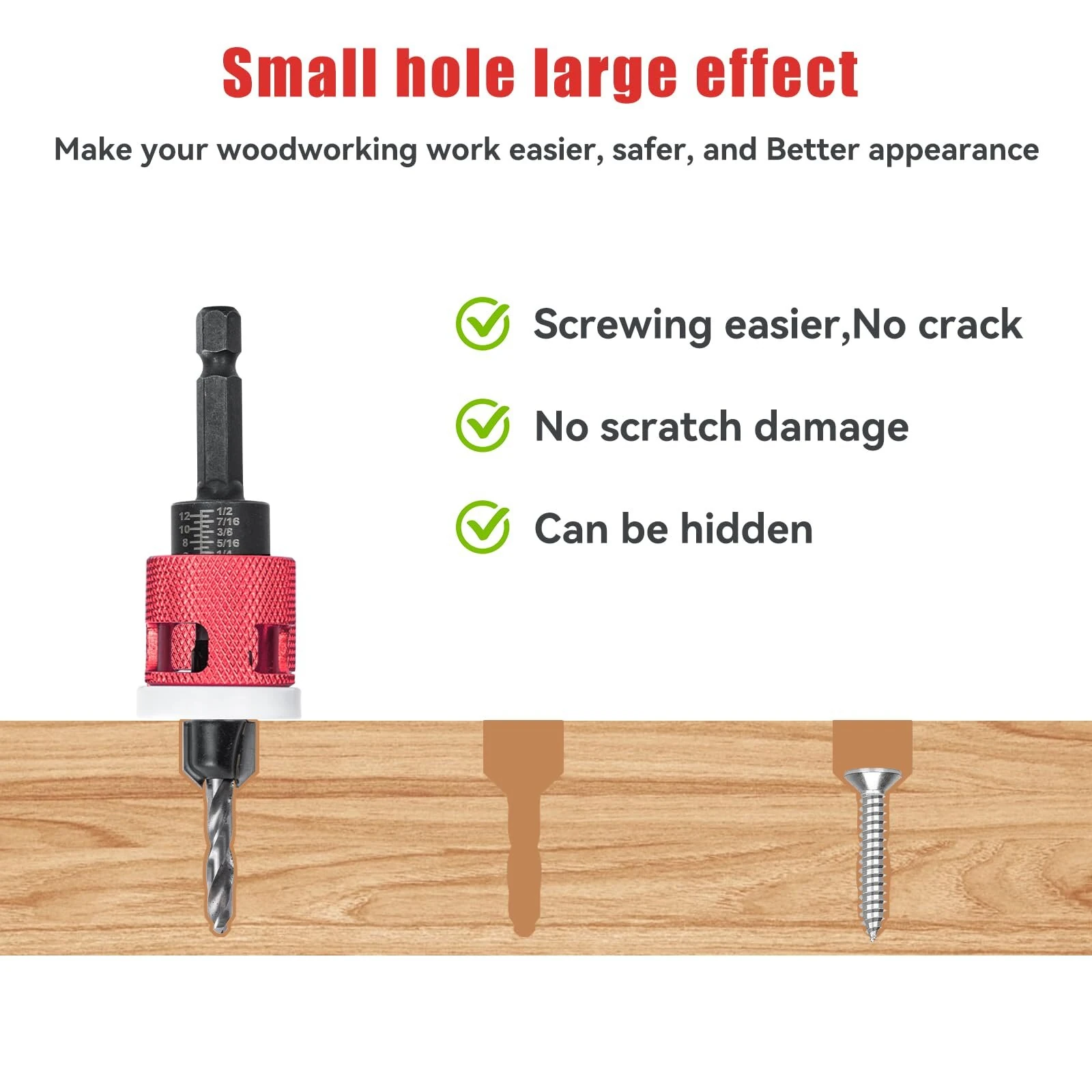 5PCS 1/4 Inch Hex Shank Countersink Drill Bit Set | Low Friction Stop for Wood, Plastic, MDF - Image 4