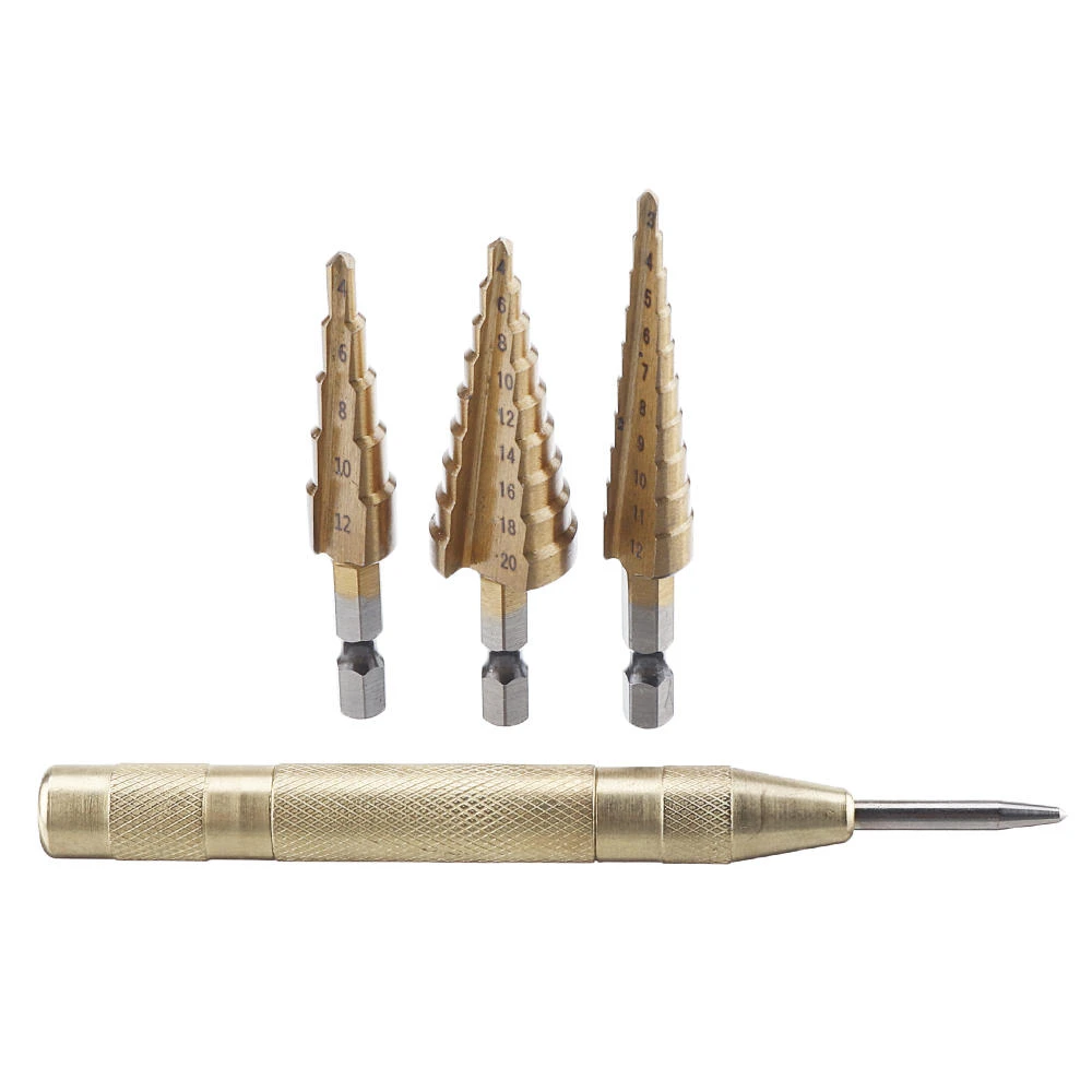 Drillpro 4pcs HSS Titanium Step Drill Bit Set - 3-20mm with Center Punch - Image 3