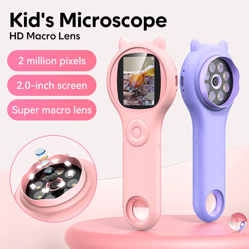 Kids Mini Pocket Microscope - 500X Magnification | 2.0 HD Screen & 8 LED Lights | Fast-Charging Battery for Science Exploration - Image 2