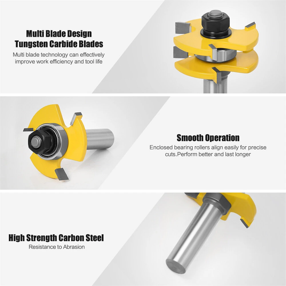 2pcs 1/2 & 1/4 Shank Tongue & Groove Router Bit Set | Tungsten Carbide - Image 3