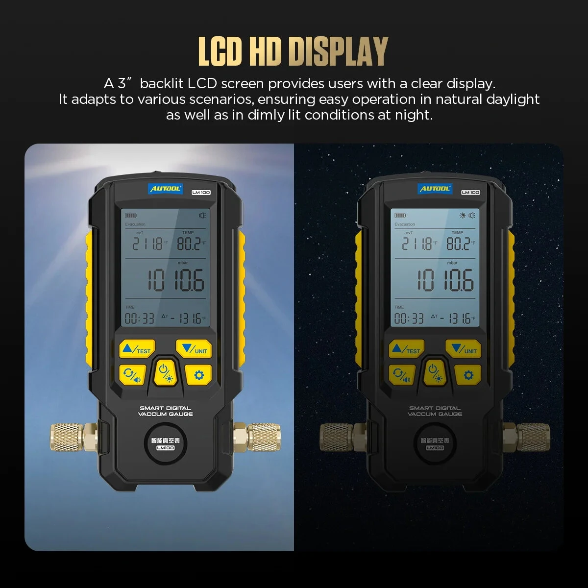 AUTOOL LM100 Digital Manifold Gauge | High Precision AC Leak Tester | Vacuum Pressure Test Tool - Image 4