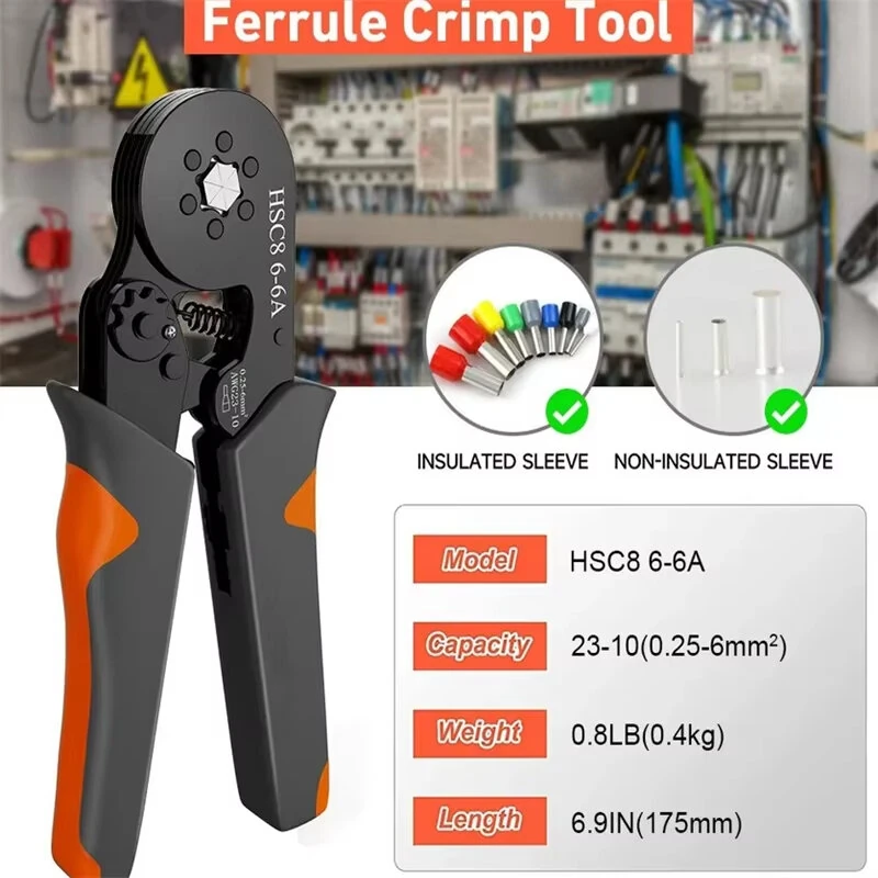 Hexagonal Self-Adjustable Ratchet Crimping Tool Kit | 23-10AWG 0.25-6mm² | with 400-2000pcs Terminals - Image 2