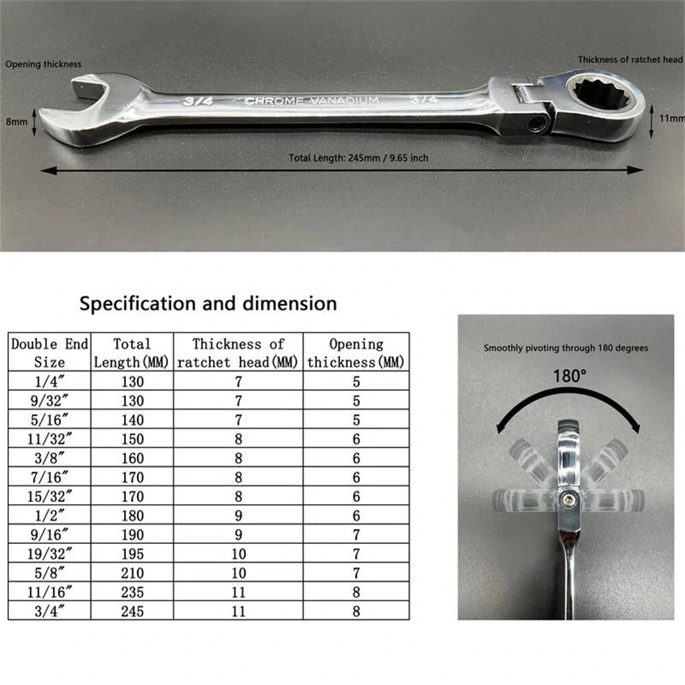 Auto-Fast 8-19mm Ratcheting Wrench Set | Open-End & Flare Nut Spanner | 180-Degree Movable Head - Image 4