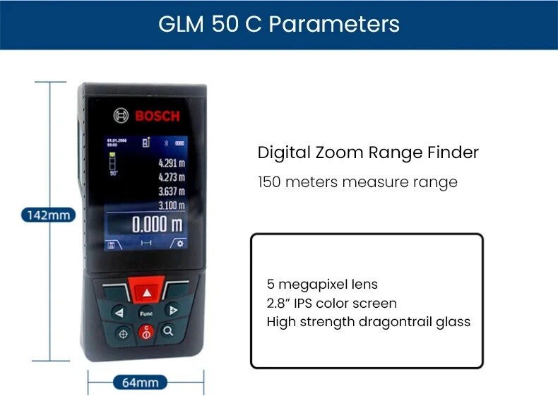 GLM150 C Laser Rangefinder | 150m Range, Bluetooth, IP54 | 2.8 IPS Screen - Image 2