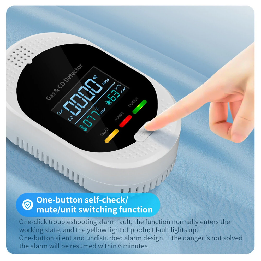 4IN1 CH4 & CO Gas Alarm - Temperature Humidity Monitor | LCD Color Screen - Image 5