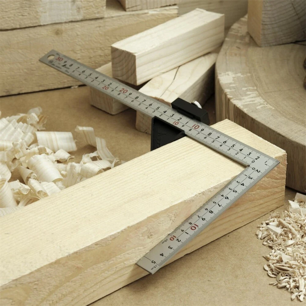 Shinwa 90 Degree Angle Ruler | 8-Scale Metric Square | Stainless Steel Sliding Stop - Image 3