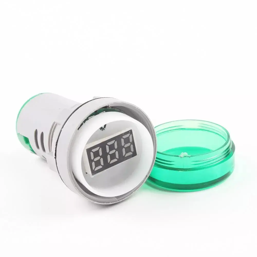 3Pcs AD16-22DSV Mini AC Voltmeter | 22MM 110V/220V LED Indicator Light - Green - Image 4