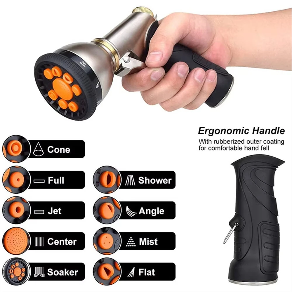 9-Pattern Adjustable Hose Nozzle | High Pressure Zinc Alloy Sprayer for Garden Lawn & Car Wash - Image 2