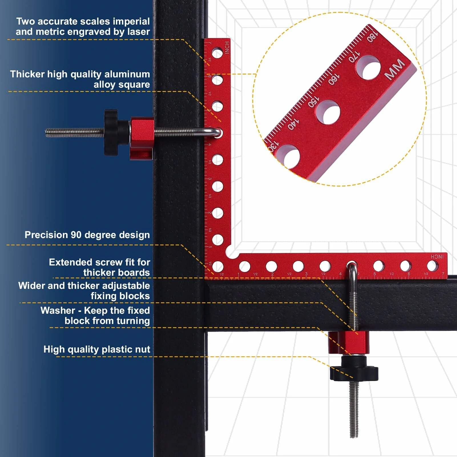 2PCS 180mm Aluminum Alloy Right Angle Clamps | 90 Degree Corner Clamping Tool for Woodworking & Picture Frames - Image 2