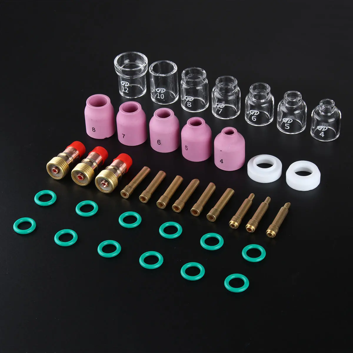 38Pcs TIG Welding Stubby Torch Kit - WP-17/18/26 Ring Slot Joint Clamp & Glass Cup - Image 2
