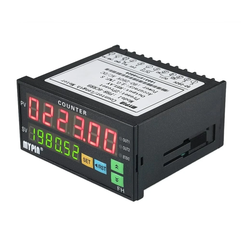 Multi-functional Dual LED Display Digital Counter - 90~265V AC/DC Length Meter with 2 Relay Output - Image 2