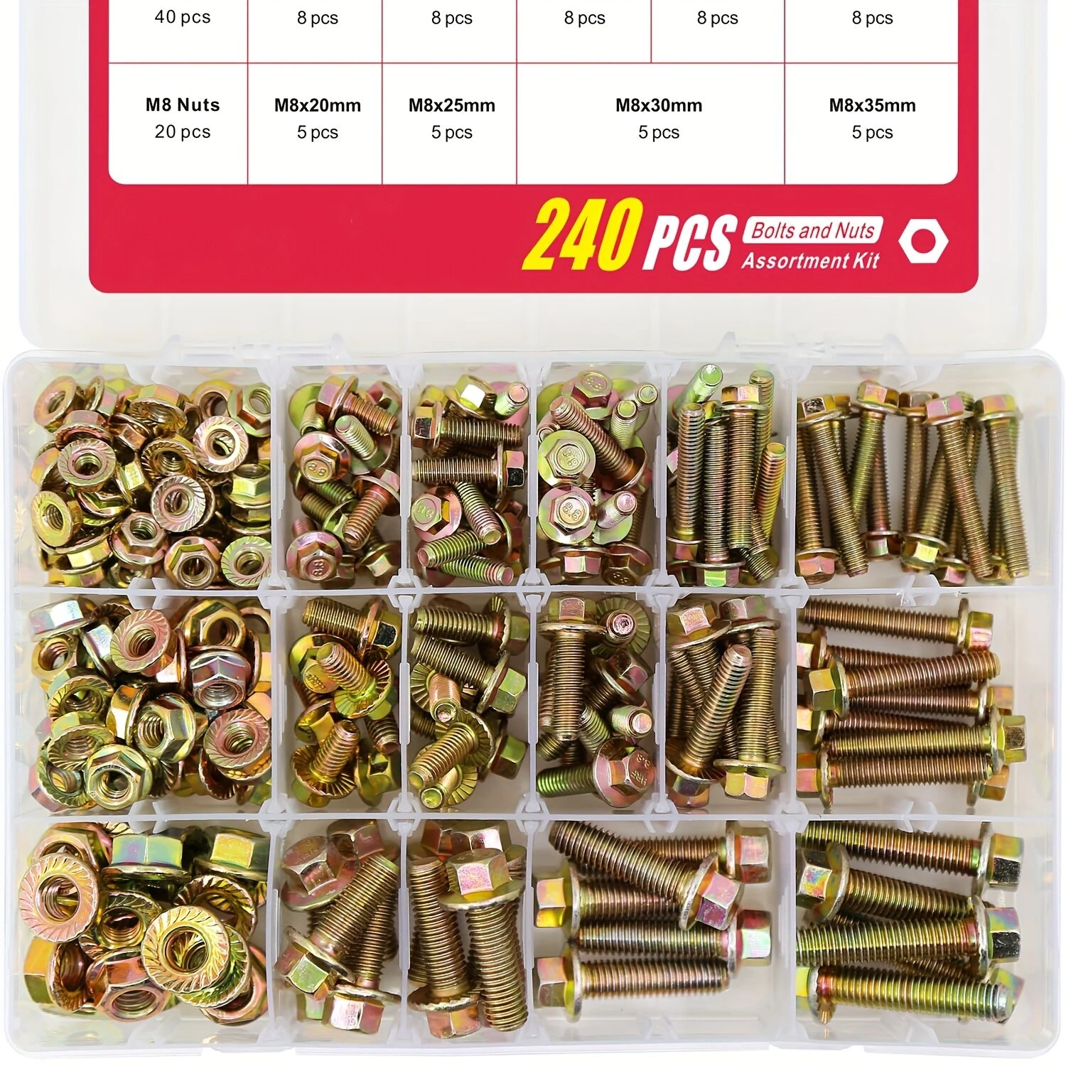 Grade 8.8 Alloy Steel Hex Screws & Nuts Kit 240pcs | M5 M6 M8 Metric | Corrosion-Resistant - Image 3