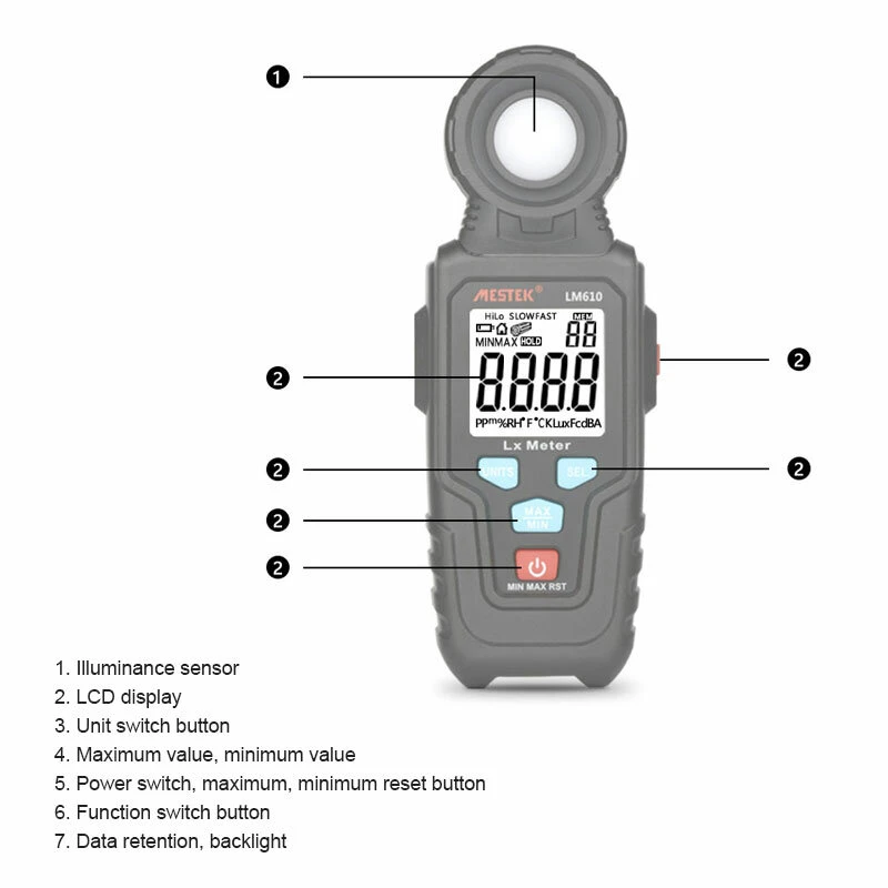 MESTEK LM610 Digital Lux Meter - 100,000 LUX Range | Max/Min Hold | Light Meter - Image 4
