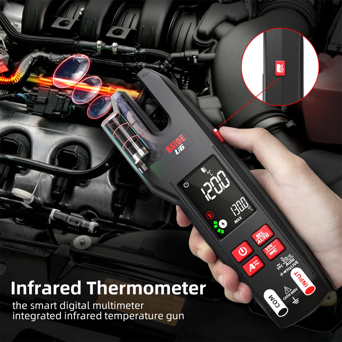 BSIDE U6 Digital Clamp Meter - AC/DC Voltage Current & Temperature Tester - Image 5