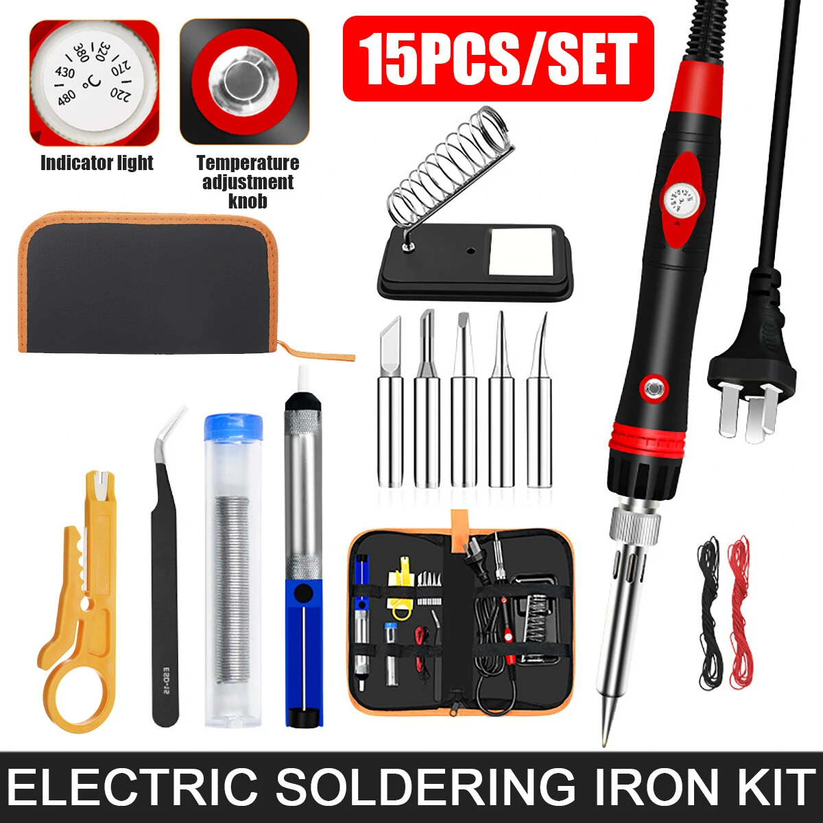 15 in 1 Soldering Iron Kit - 60W 110V/220V Adjustable Temperature Welding Tool - Image 3
