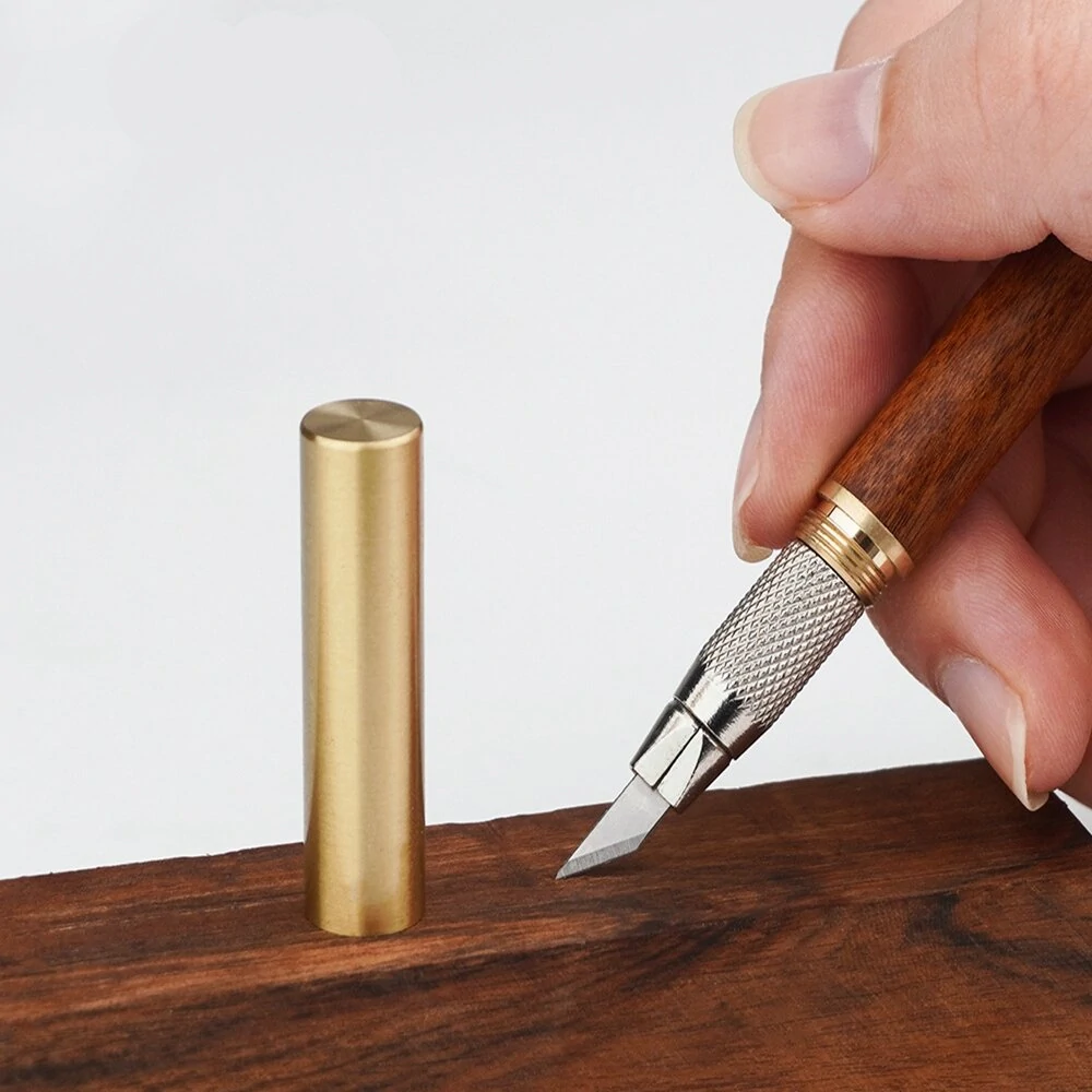 Woodcut Knife Wood Carving Tool - Brass Scribe Pen with 10 Blades | Craft Cutter - Image 2