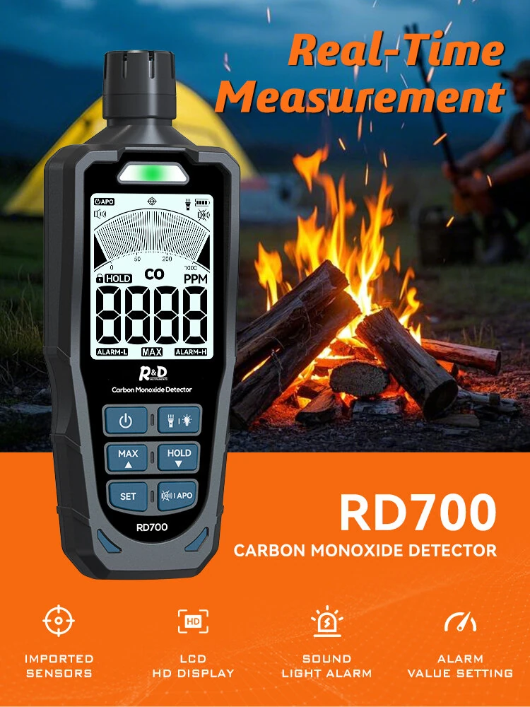 RD700 Carbon Monoxide Detector | 0-1000 PPM High Accuracy, LCD Display & Rechargeable Battery - Image 2