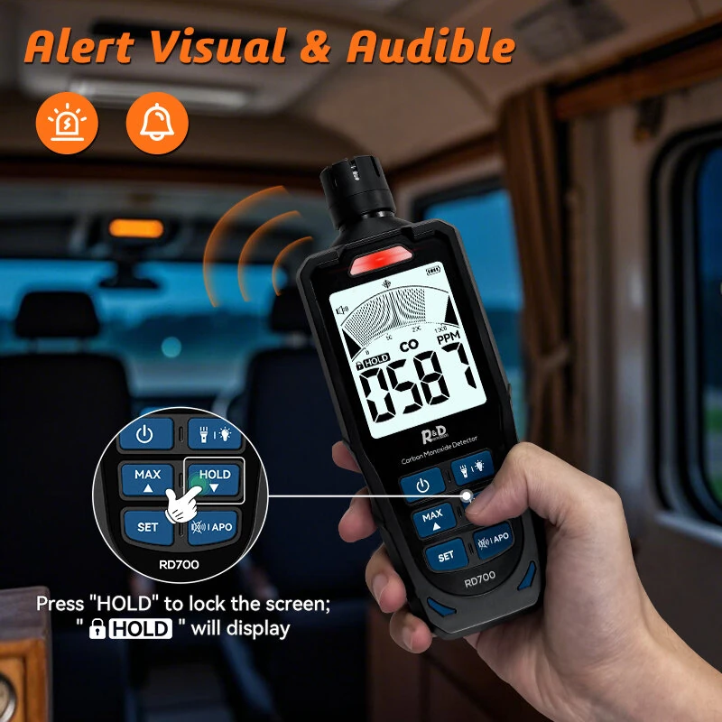 RD700 Carbon Monoxide Detector | 0-1000 PPM High Accuracy, LCD Display & Rechargeable Battery - Image 5