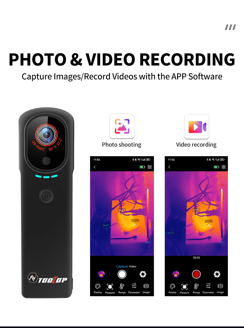 AV TOOLTOP T9 WiFi Thermal Camera | 256x192 IR & 1600x1200 Visible | -20° to 550°C | 10m Wireless Portable Heat Analyzer - Image 5