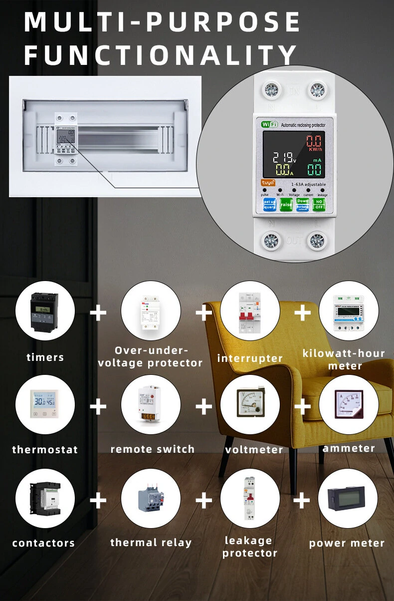 Tuya WiFi Smart Circuit Breaker with LCD Display | App Control & Energy Monitor - Image 4