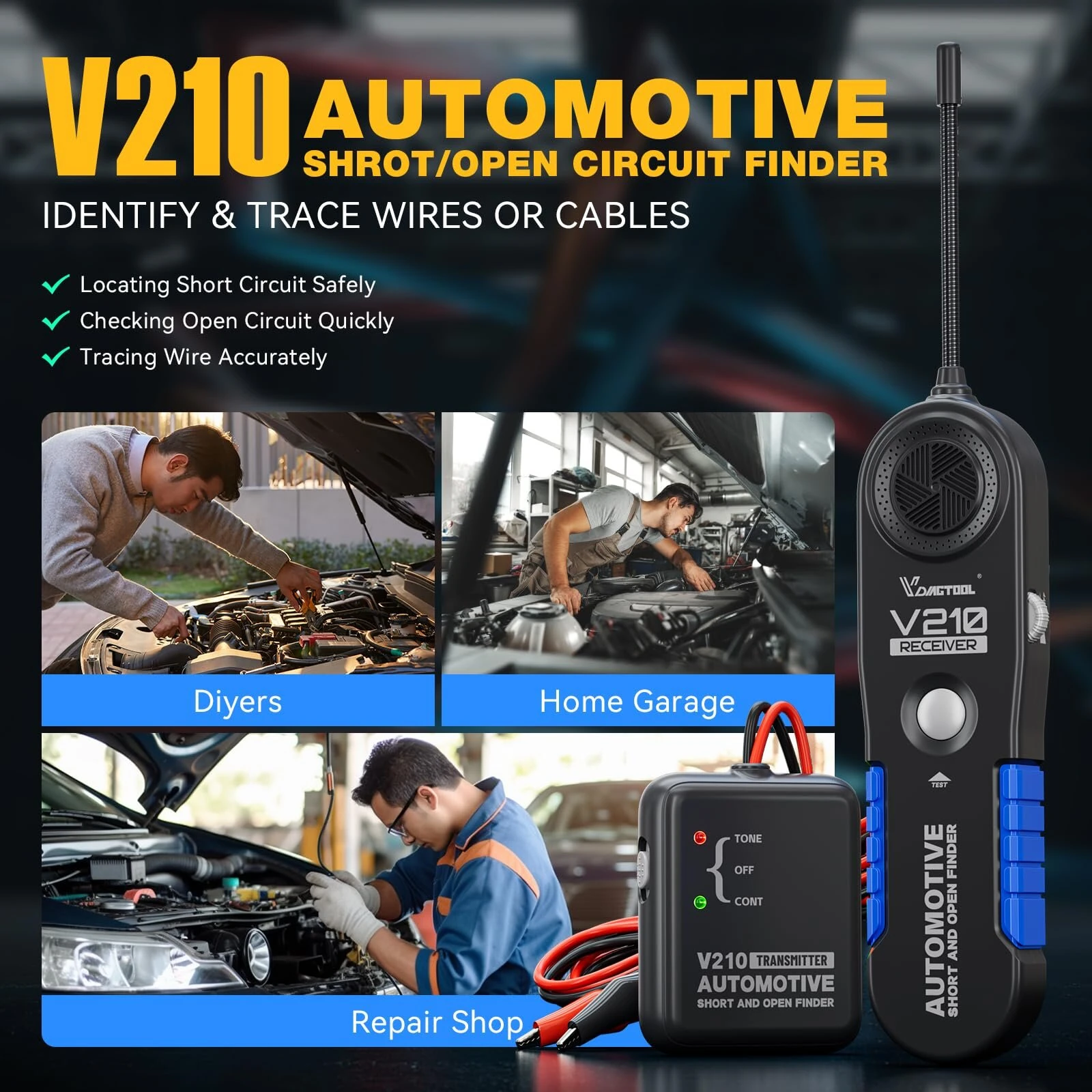 VDIAGTOOL V210 Automotive Circuit Tester - 6-42V Wire Tracker with Adjustable Sensitivity - Image 2