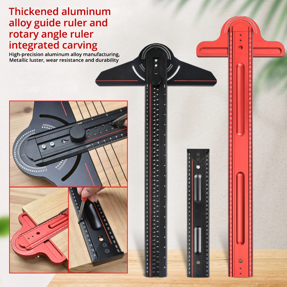 Aluminum Alloy Woodworking Edge Ruler - Adjustable Protractor & T-Square | Marking Scriber Gauge for Carpentry - Image 2