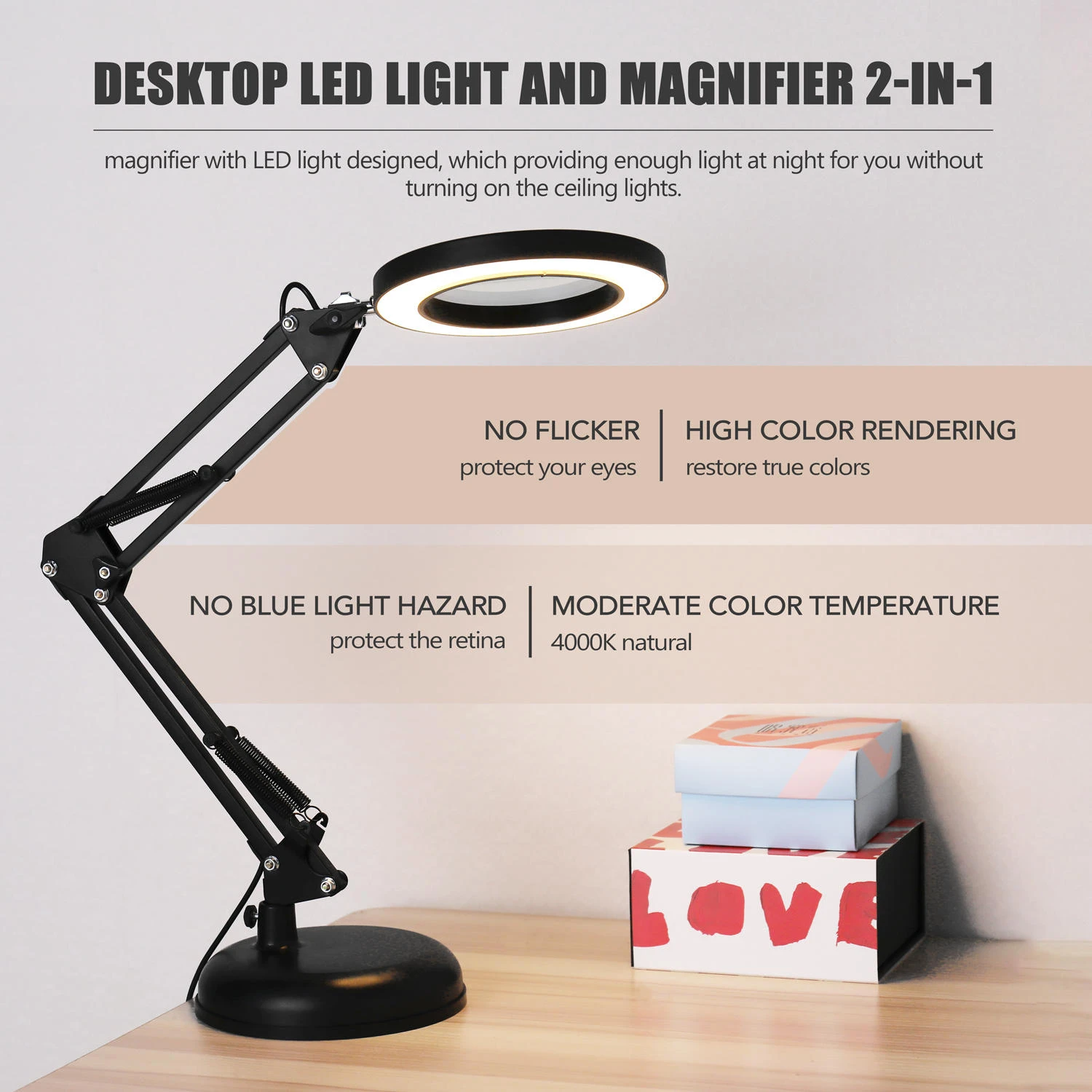 Desktop LED Magnifier Lamp - 5X Magnifying Light for Nails, Eyeliner & Tattoo - Image 2