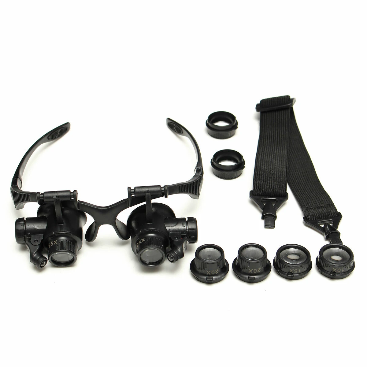 10X-25X LED Headband Magnifier Glasses - Jewellery Repair with 8 Replacement Lenses - Image 2