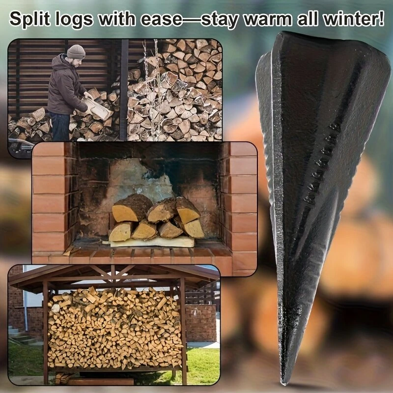 Manual 4-Way Log Splitter - Diamond Steel Wedge with Anti-Rust Coating | Labor Saving Sledgehammer Tool - Image 5