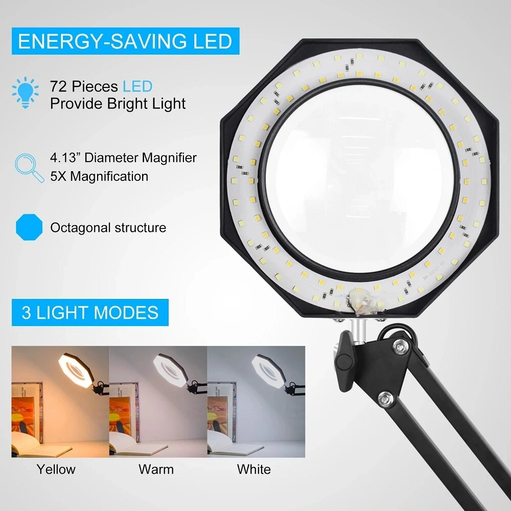 NEWACALOX 5X Soldering Third Hand Tool - USB Table Clamp Magnifier with 3 Color LED Light - Image 5