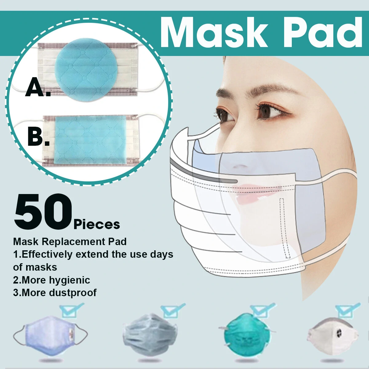 50Pcs Disposable Mask Gasket Replacement Pad | Anti-Dust Filter Protection - Image 2
