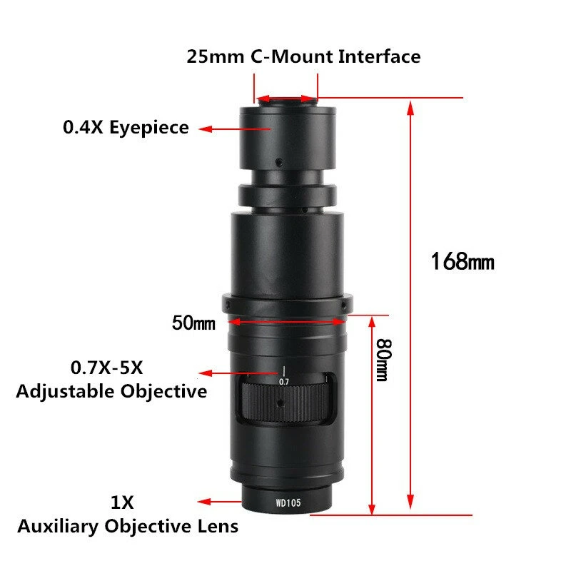 KOPPACE Industrial Microscope Lens | 0.4X Eyepiece 0.7X-5X Zoom | 13X-91X Magnification C-Mount - Image 3