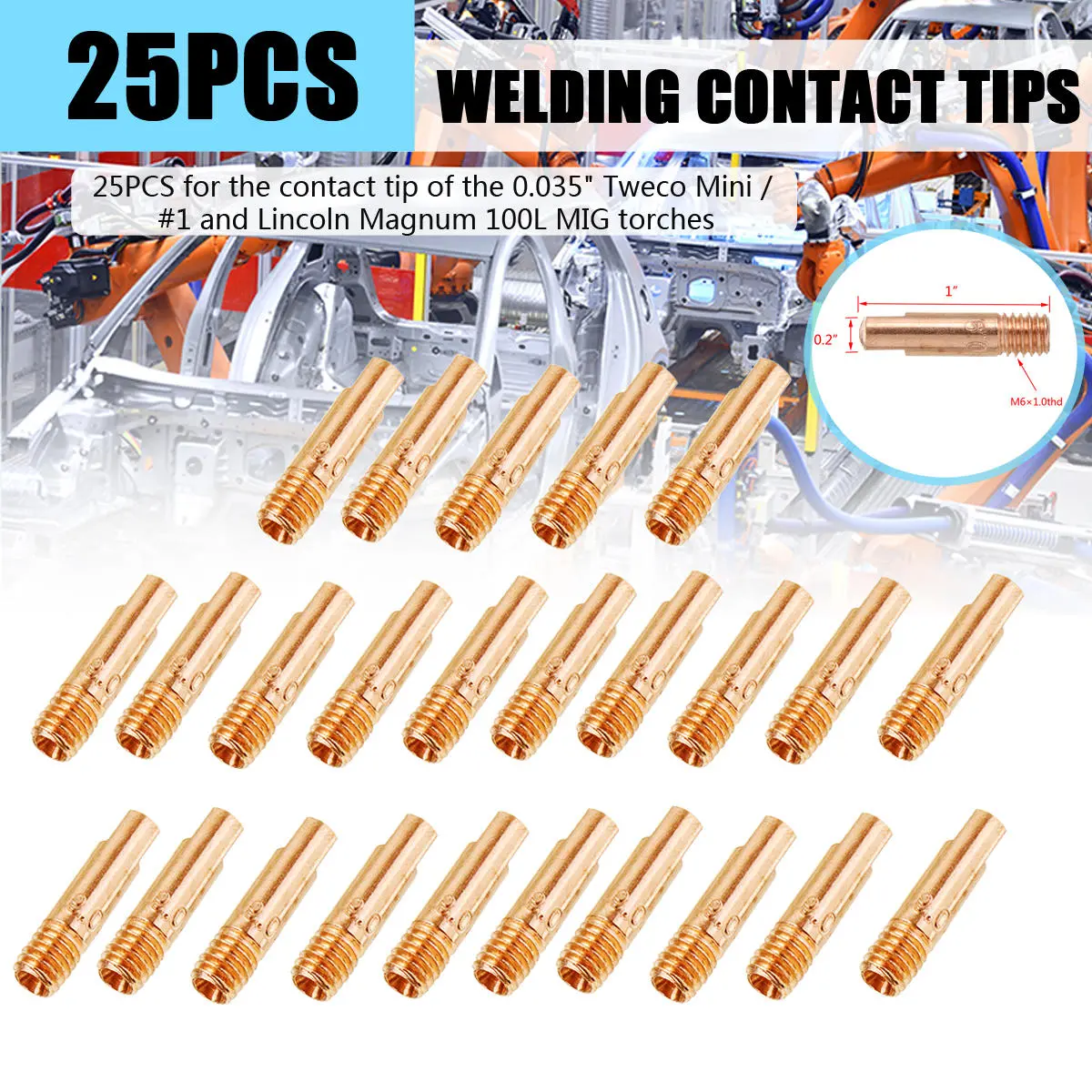 25Pcs Brass Welding Torch Contact Tips & Nozzles For Tweco Mini #1 | Lincoln Magnum | 0.035 - Image 2